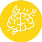 Glowing brain icon with lightning bolt symbol